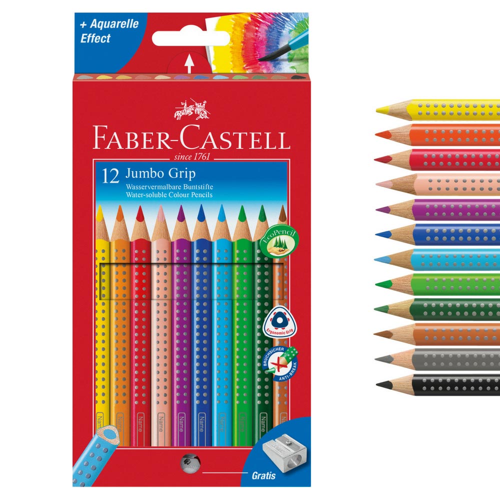 Faber-Castell Grip Set, rot: Jumbo Grip Stifte, Spitzer