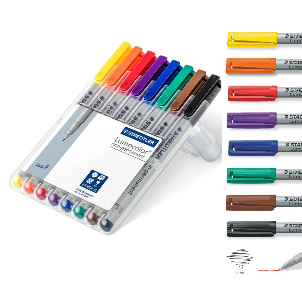 8 Staedtler Lumocolor Folienstifte wasserlöslich, fein, Aufstellbox