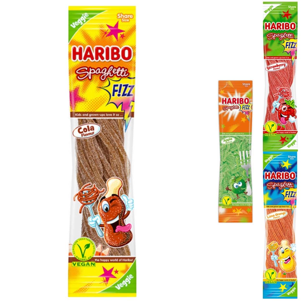 Haribo Spaghetti F!ZZ, verschiedene Sorten