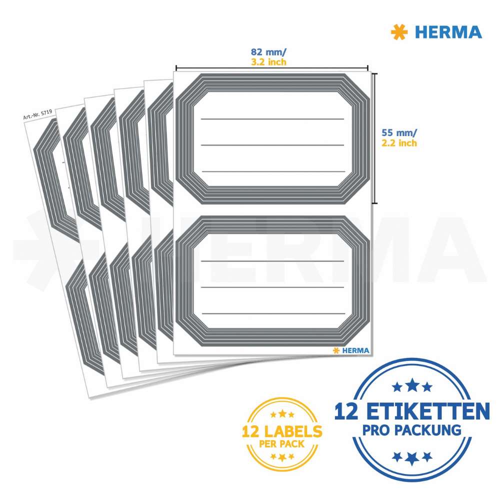 Heftetiketten mit grauem Rand, neutral