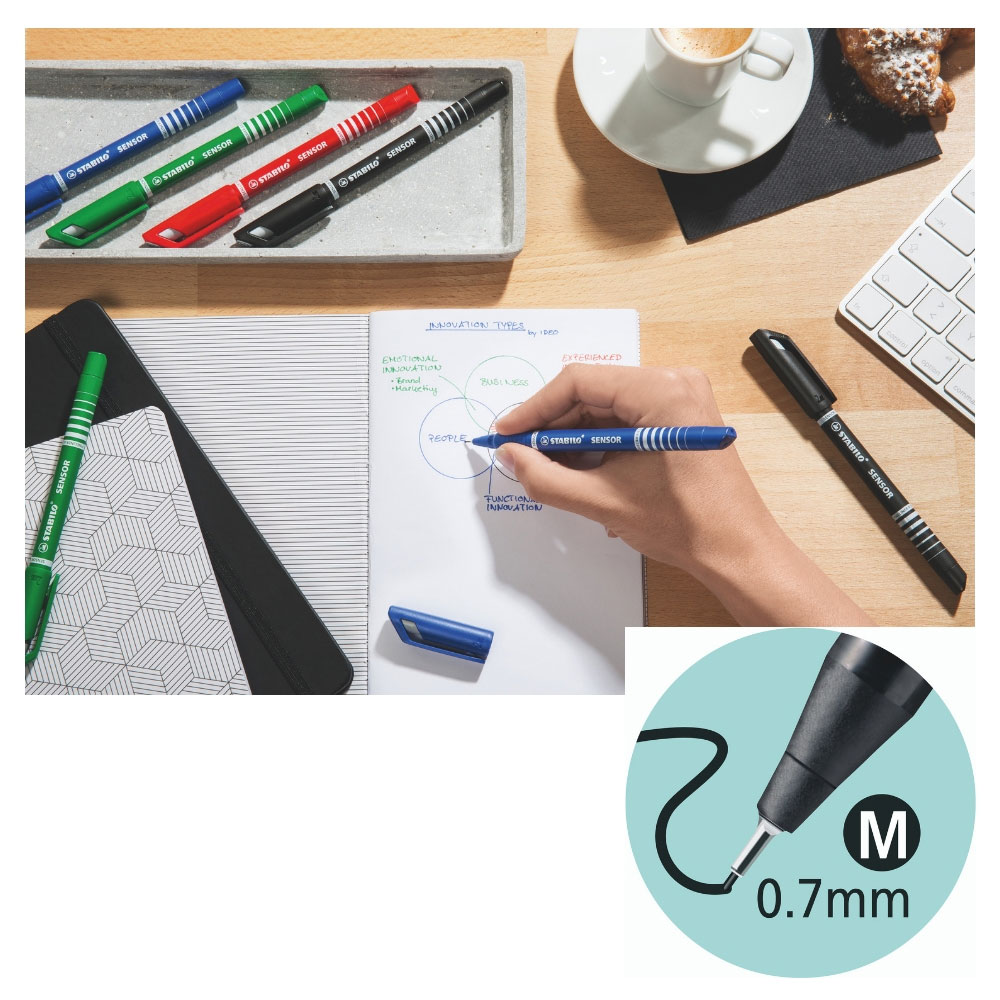 Stabilo Sensor Fineliner M, 4er Etui Büro