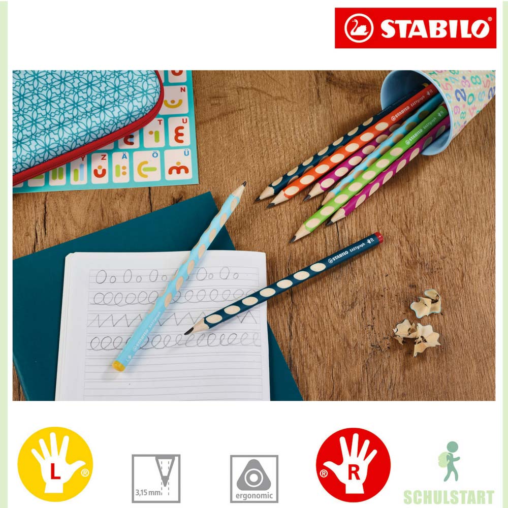 Weicher Bleistift Stabilo Easygraph 2B links, blau