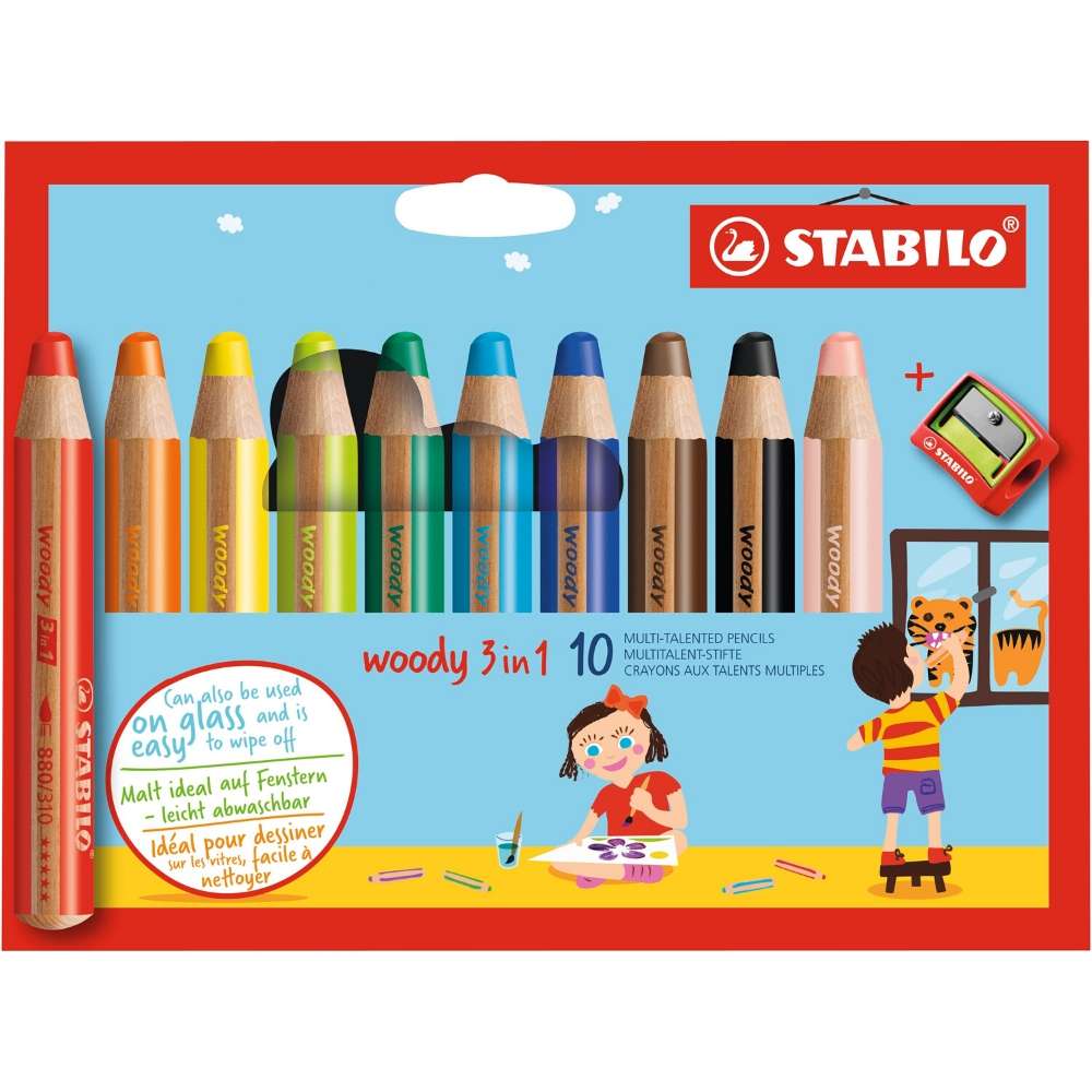 Stabilo woody 3 in 1, 10 Farben mit Spitzer