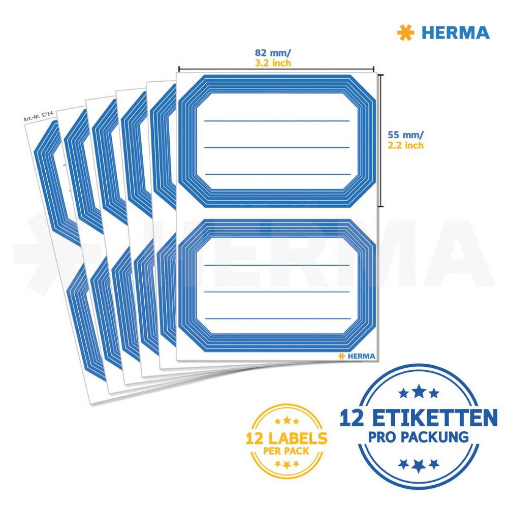 Heftetiketten blauer Rand, Herma