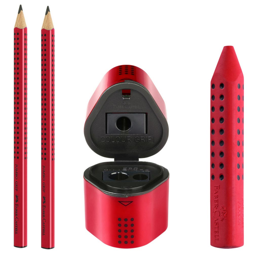 Faber-Castell Grip Set, rot: Jumbo Grip Stifte, Spitzer