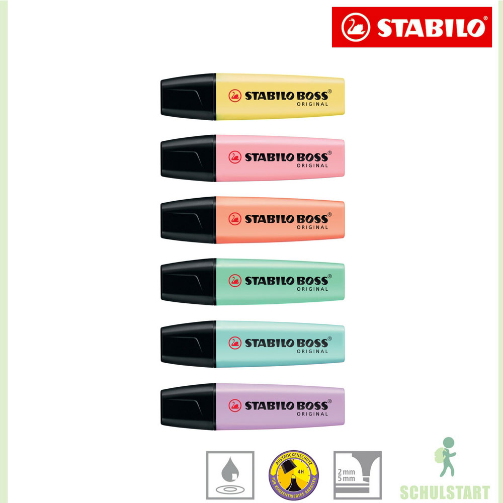 Pastell Textmarker Stabilo Boss, 6er Etui