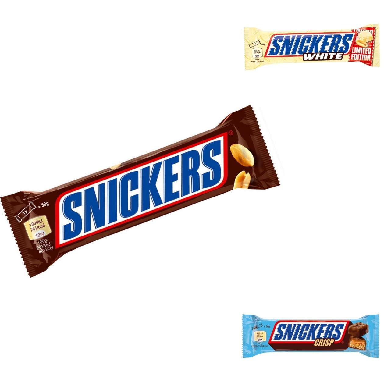 Snickers Riegel, verschiedene Sorten