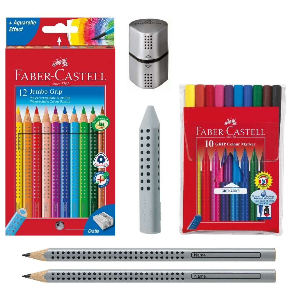 Faber-Castell Grip Set, silber: Jumbo Grip Stifte, Spitzer