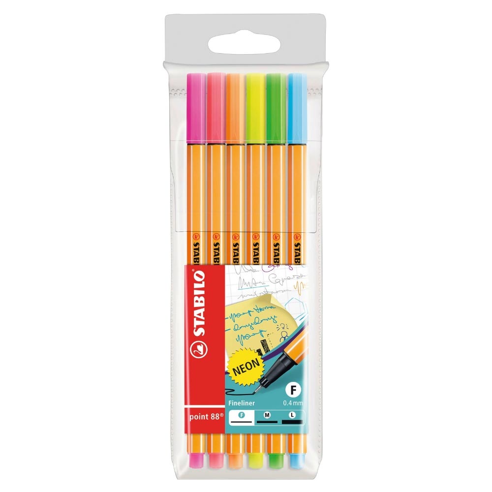 Neon Fineliner Stabilo point 88, 6 Farben