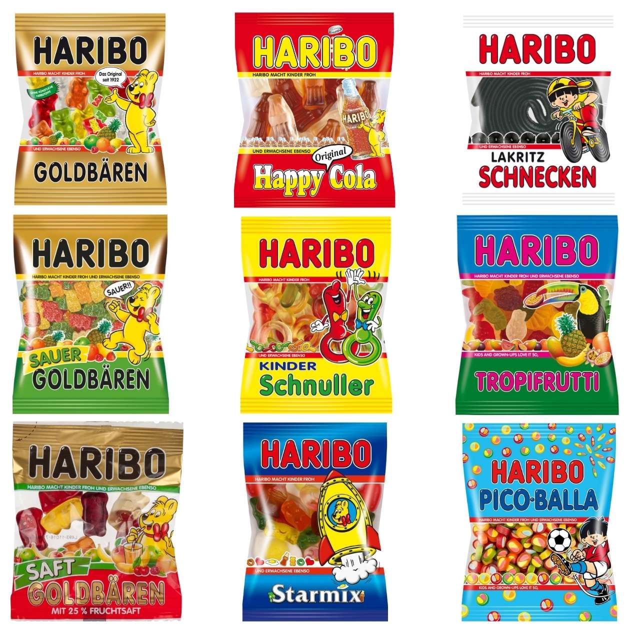 Haribo Minis, verschiedene Sorten