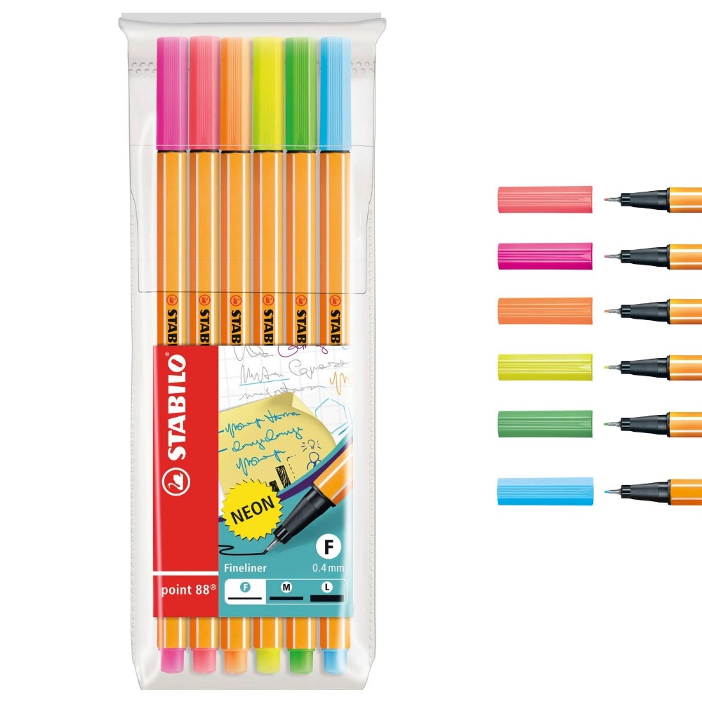 Neon Fineliner Stabilo point 88, 6 Farben