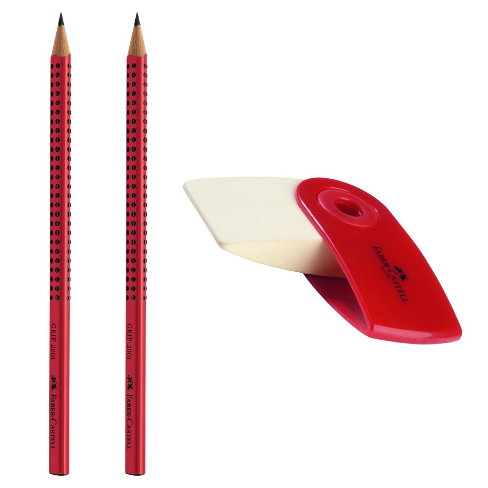 AKTION: Grip Bleistiftset mit Radierer, rot, Faber-Castell