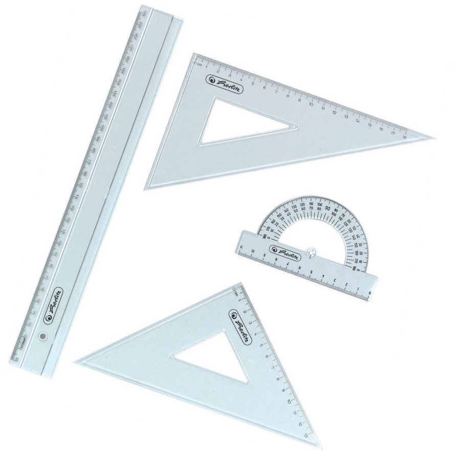 Lineal-Set, 4-teilig, Herlitz: Lineal 30 cm, Winkelmesser, 2 Dreiecke